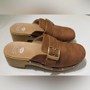 EUC Dr. Scholl's Classic Clog Mules Honey Brown Sustainable Women’s, 8.5